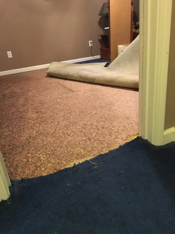Carpet pad removal revealing water damage during Drying & Dehumidification in Carlsbad